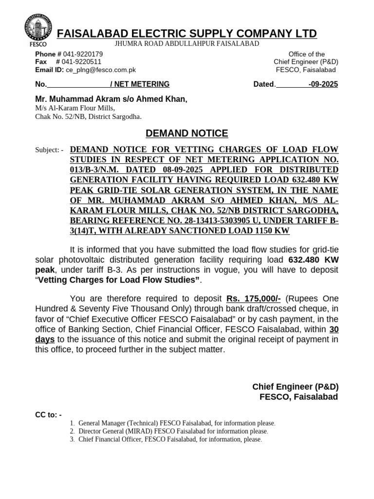 Faisalabad Electric Supply Company LTD: Demand Notice | PDF