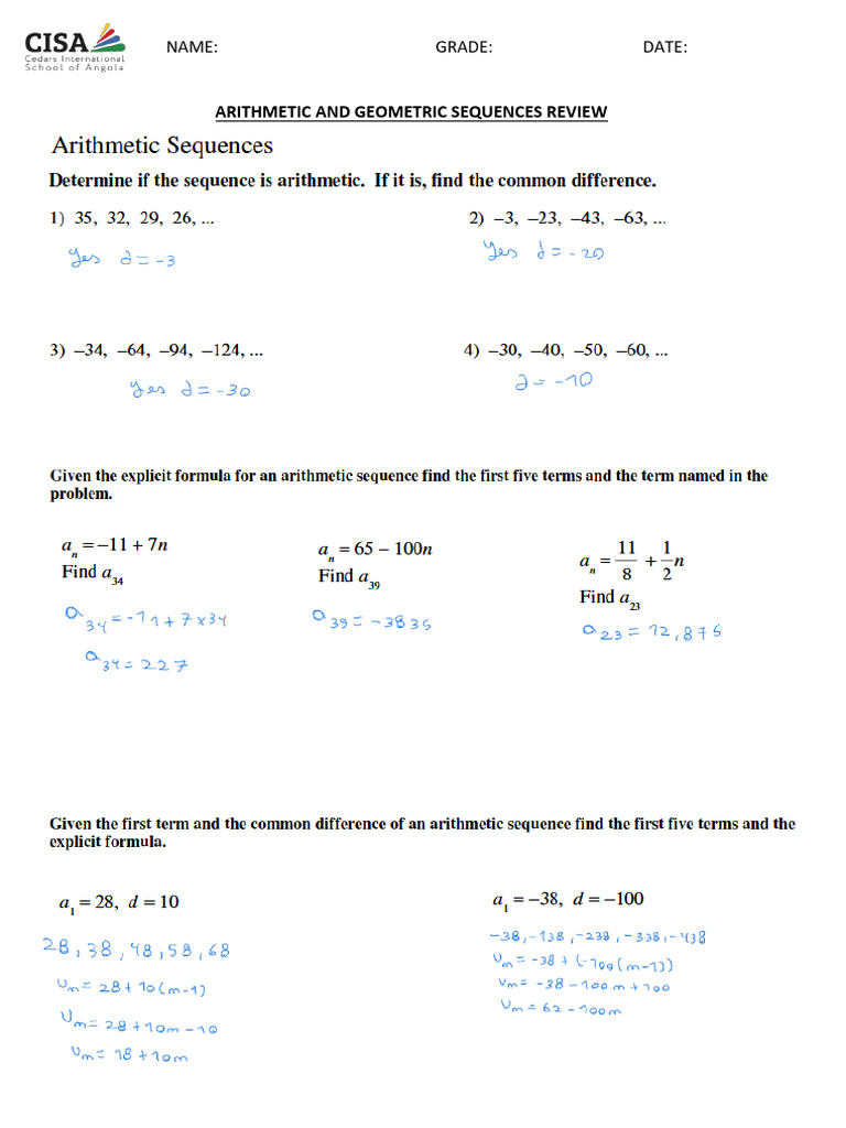 Arithmetic and Geometric Sequences (Review) | PDF