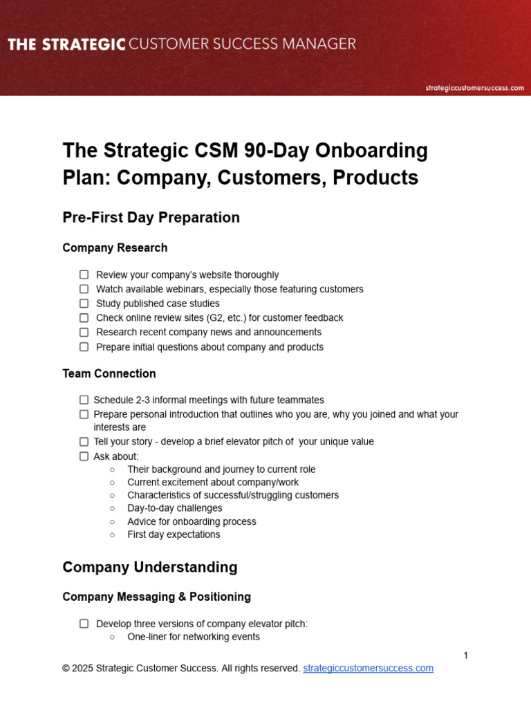 4 The Strategic CSM 90-Day Checklist - Company, Customers, Products | PDF