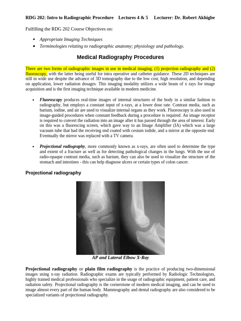 RDG 202-Lect 05 (Medical Radiography Procedures) | PDF | Radiography ...