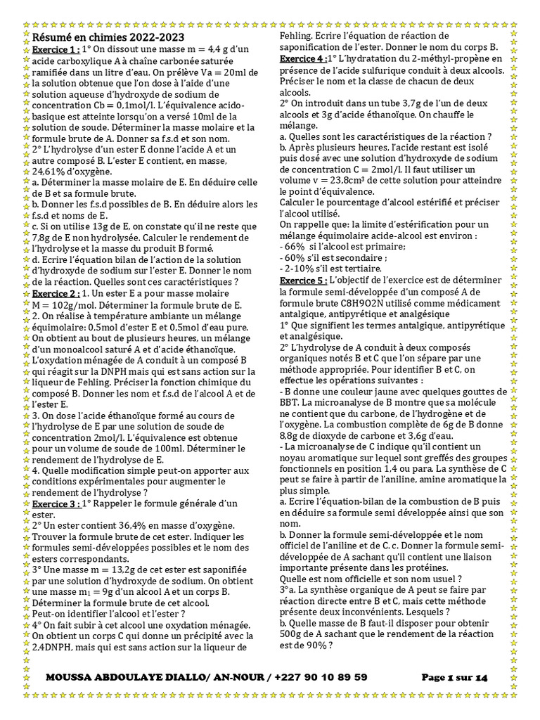 Résumé en Chimies 2022 - 2023 | PDF | Ph | Hydroxyde de sodium