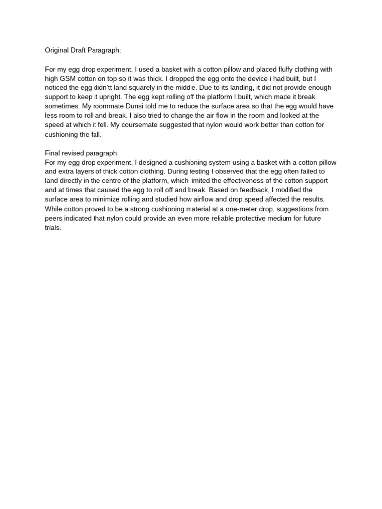 ENG 1101 Egg Drop Project Write Up Uduak Etuk | PDF