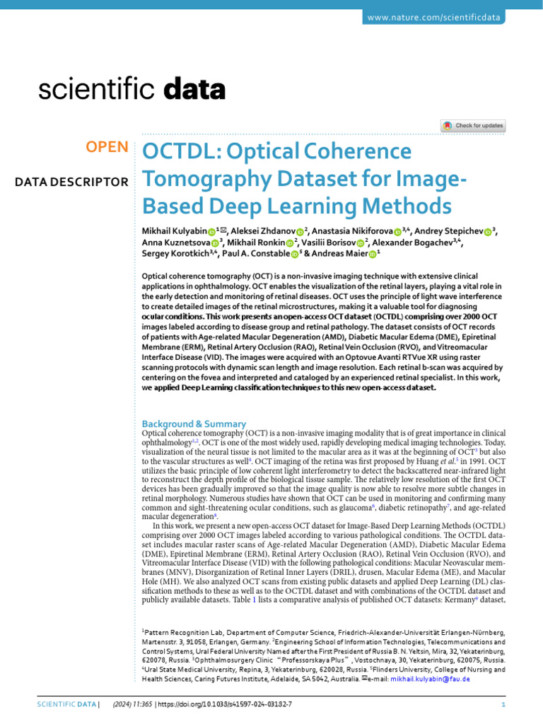 MARK1 OCtDL Optical Coherence Tomography Dataset For Image Based Deep ...