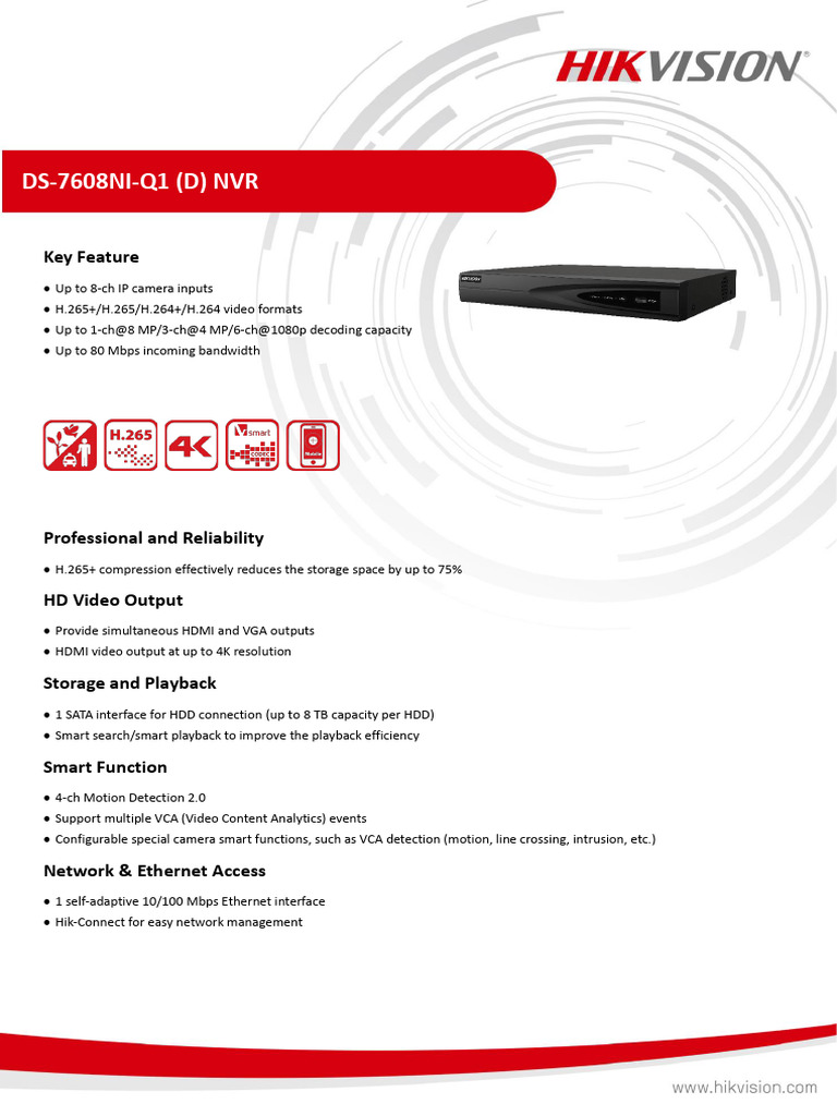 Datasheet of DS 7608NI Q1 NVRD - V4.71.200 - 20221031 | PDF | Hdmi ...