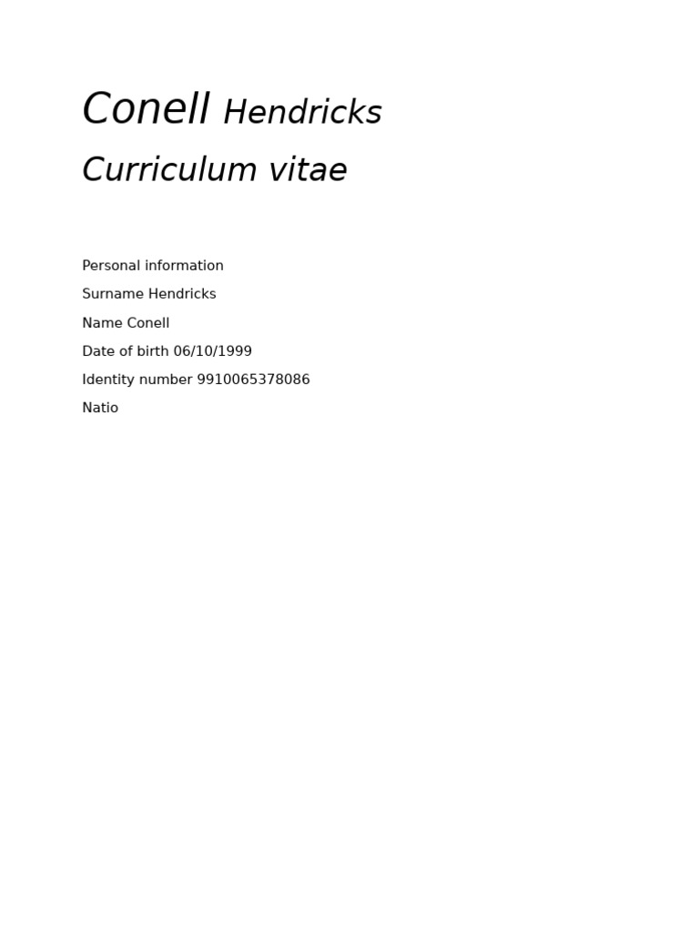 Conell: Hendricks Curriculum Vitae | PDF
