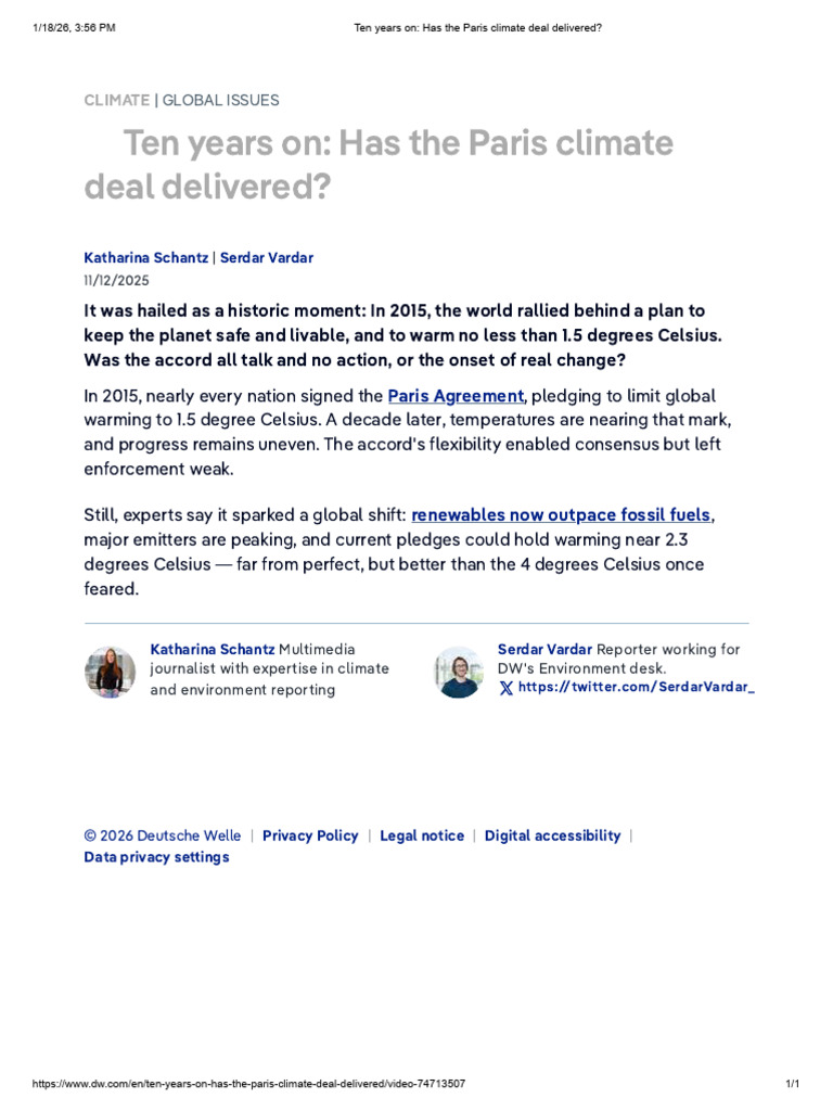 Ten Years On - Has The Paris Climate Deal Delivered | PDF