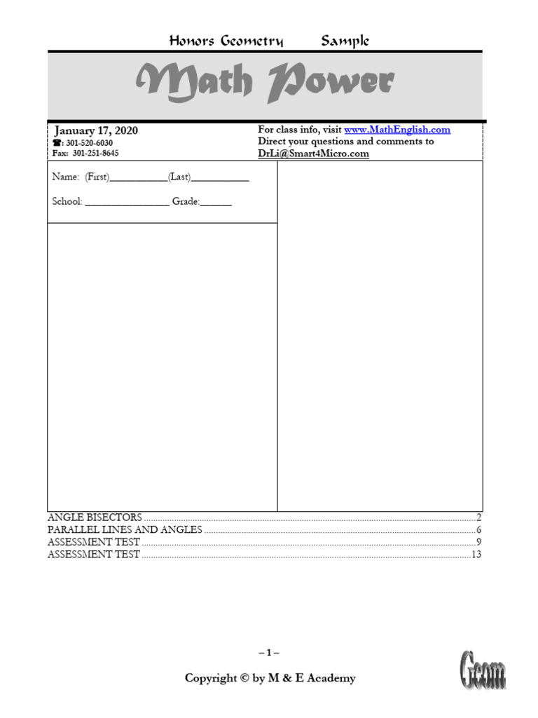 Math Honors Geometry Sample - 0 | PDF | Euclidean Plane Geometry ...