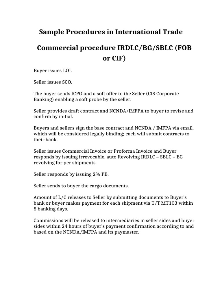 Sample Procedures in International Trade For CPKO and CPO | PDF ...
