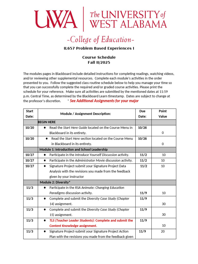 IL 657 Course Schedule Fall II, 2025 | PDF | Teachers | Learning
