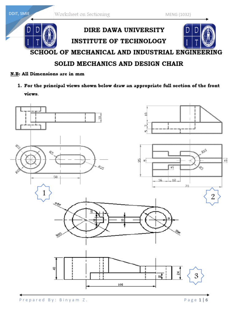 Worksheet On Sectional Views | PDF