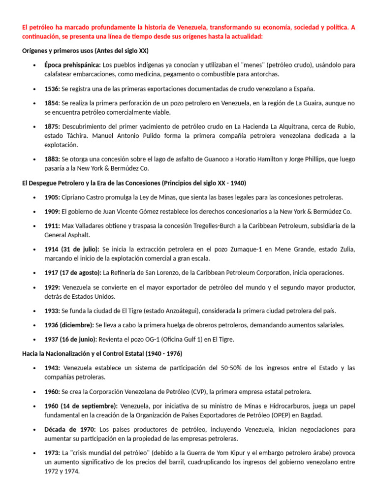 Línea de Tiempo Del Petróleo | PDF | Petróleo | Venezuela