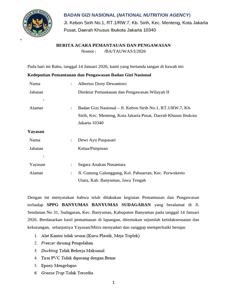 Template BAP - Berita Acara Perbaikan SPPG | PDF