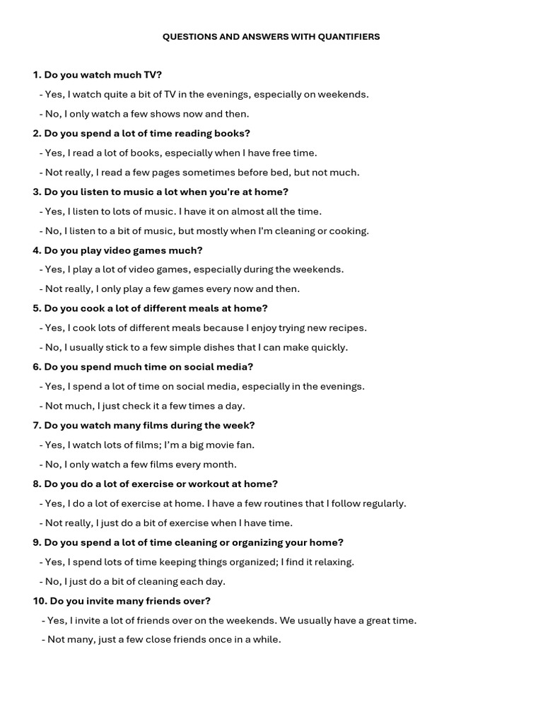 Questions and Answers With Quantifiers | PDF