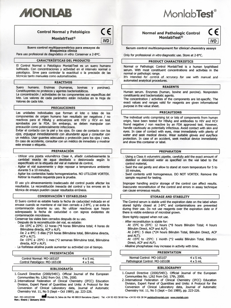 Control Normal y Patologico MonlasTest (Monlab) | PDF
