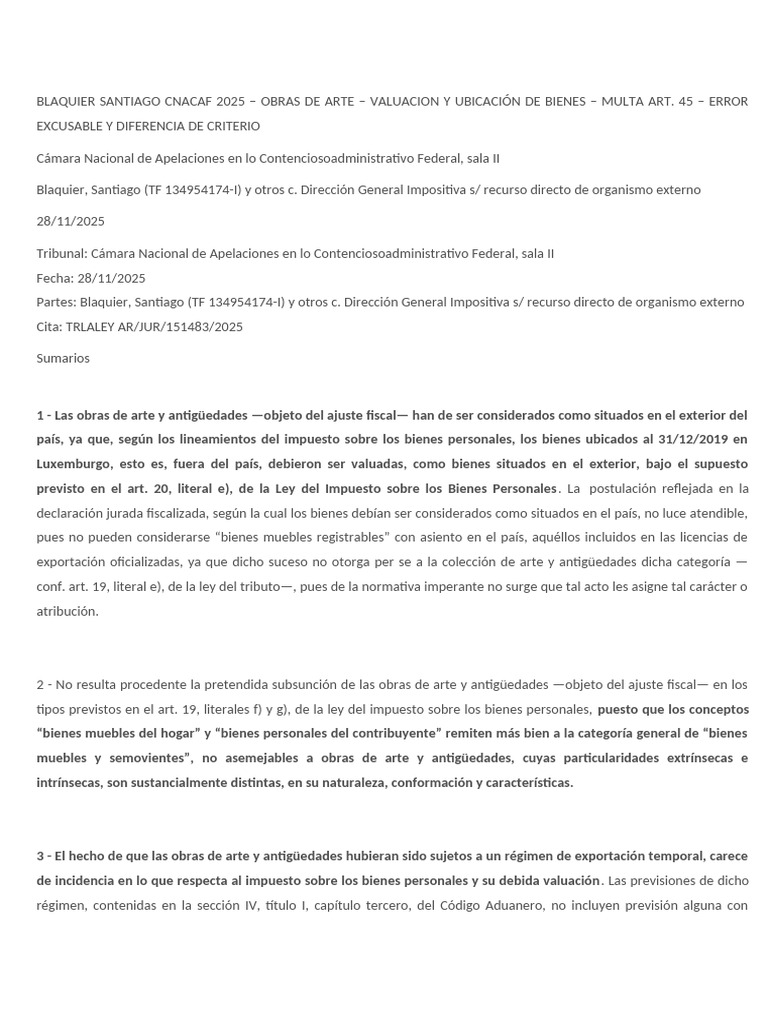 BLAQUIER SANTIAGO CNACAF 2025 – OBRAS DE ARTE – VALUACION Y UBICACIÓN ...