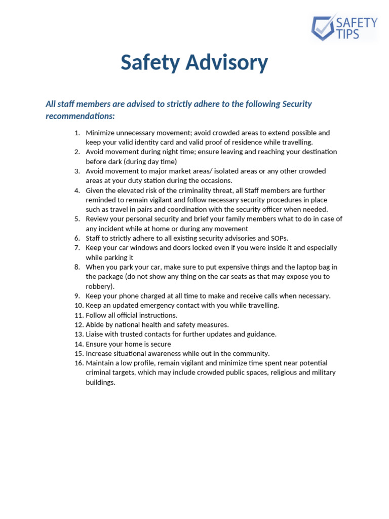 Safetty Advisory | PDF