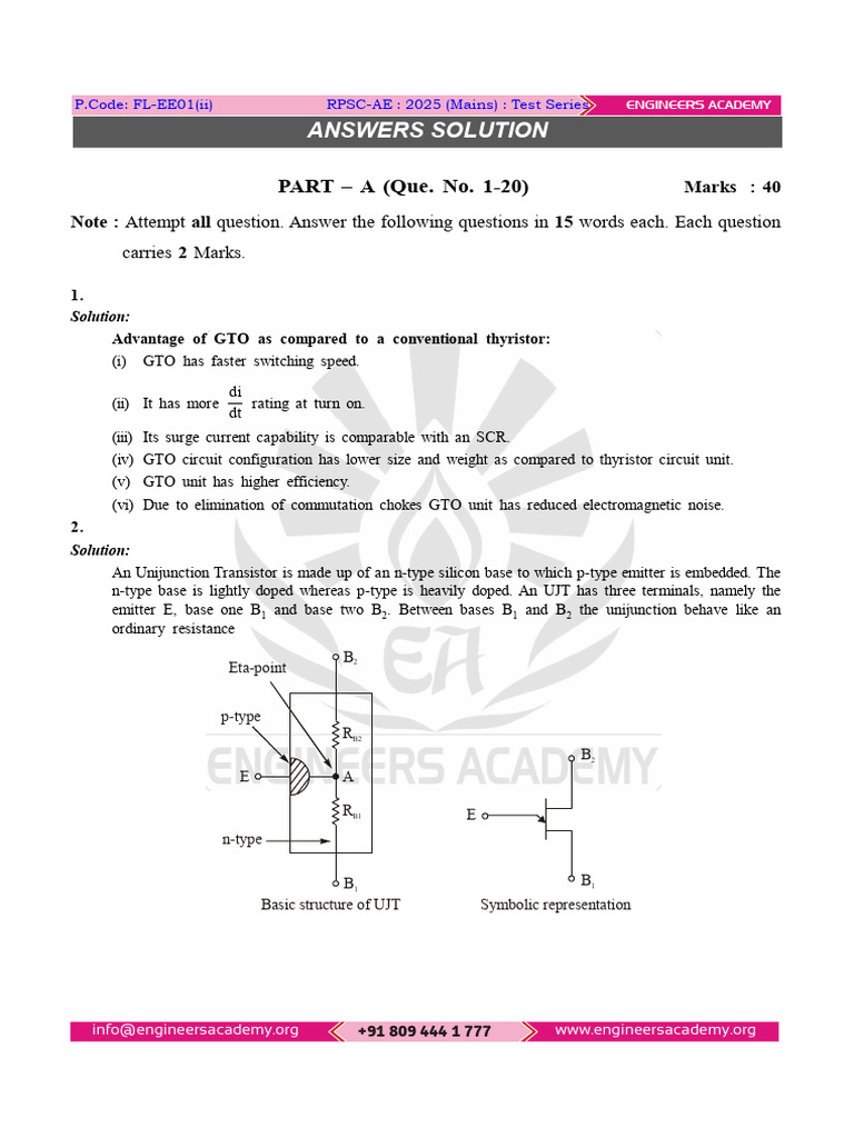 Test Paper-1 (II) FL EE (RPSC AEn Mains Conv.) Solution 04.01.2026 ...