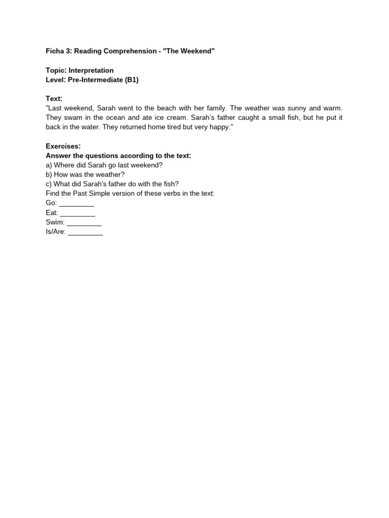 Ficha 3 - Reading Comprehension - The Weekend