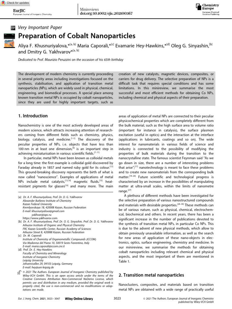 Eur J Inorg Chem - 2021 - Khusnuriyalova - Preparation of Cobalt ...