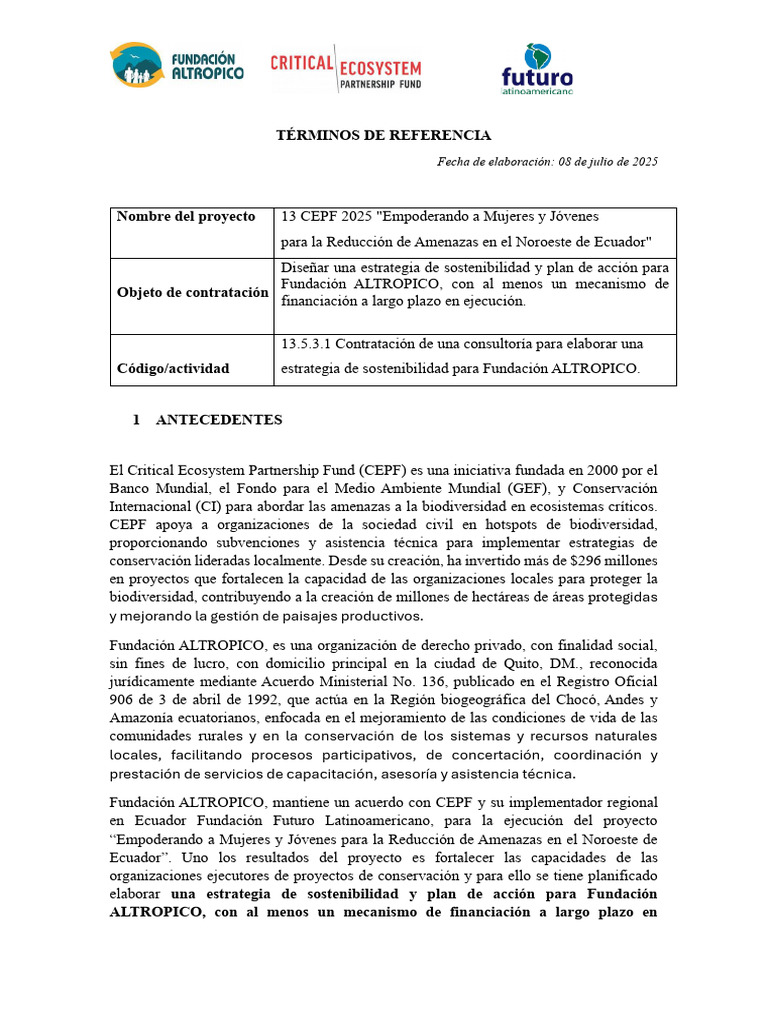 Términos de Referencia Consultoria CEPF 7 -Signed.pdf F | PDF ...