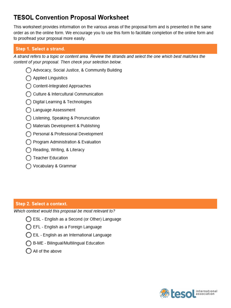 Tesol Convention Proposal Worksheet | PDF | English As A Second Or ...
