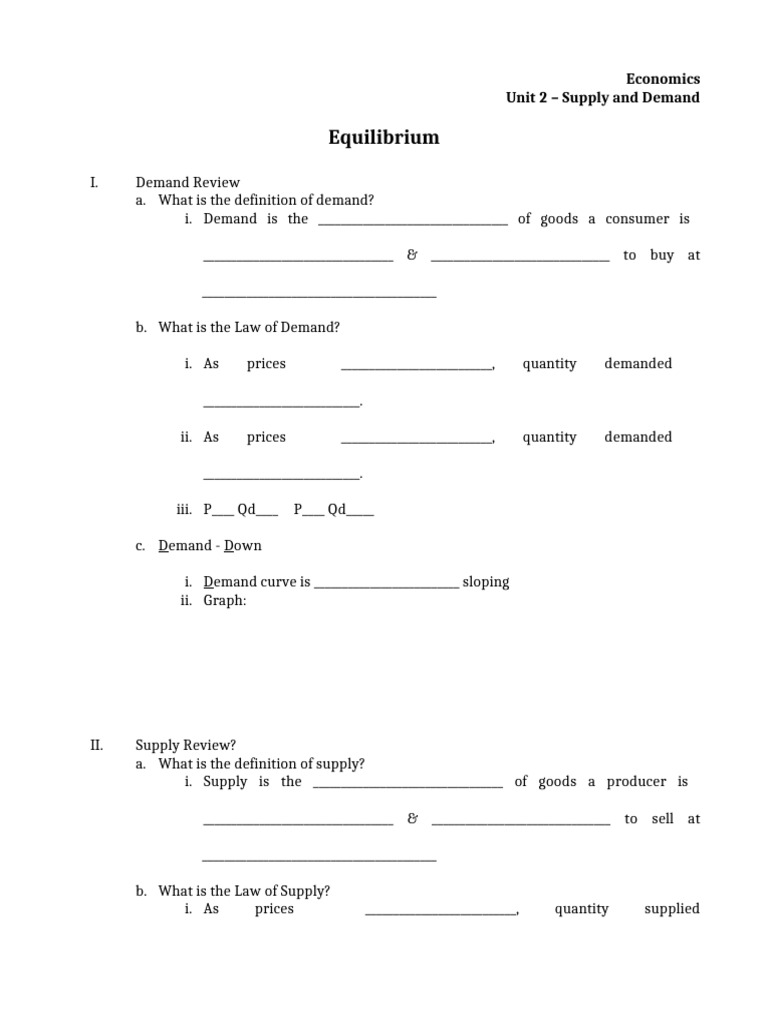 Equilibrium Guided Notes | PDF | Economic Equilibrium | Supply (Economics)