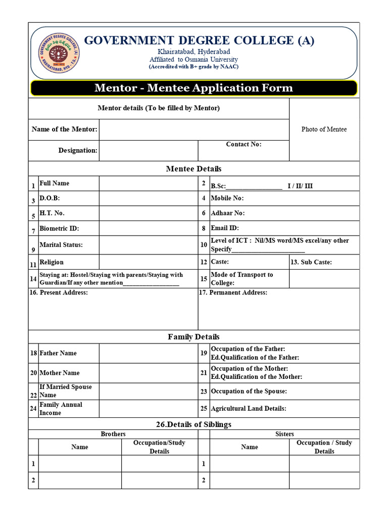 Mentor - Mentee Application Form | PDF