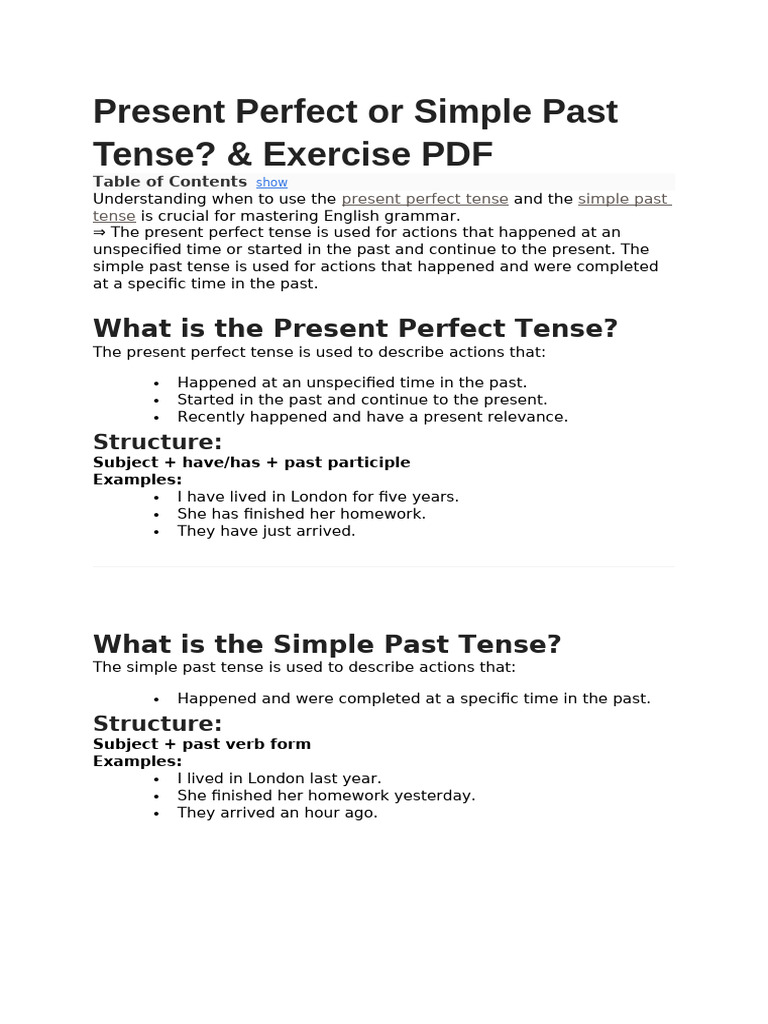 Present Perfect or Simple P | PDF | Perfect (Grammar) | Grammatical Tense