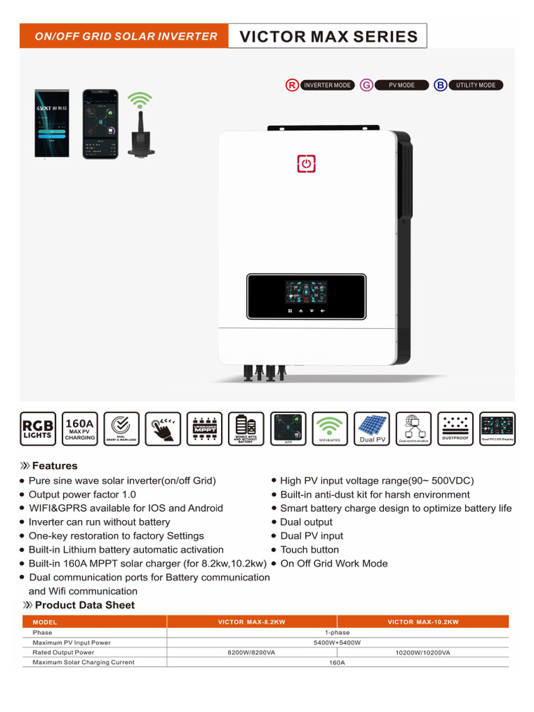 VICTOR MAX 8.2KW 10.2KW Off Grid Solar Inverter Datasheet | PDF