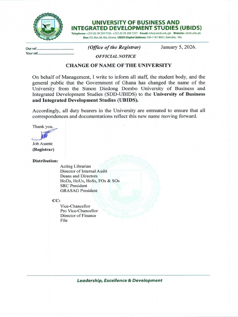 Official Notice - Change of Name of The University | PDF