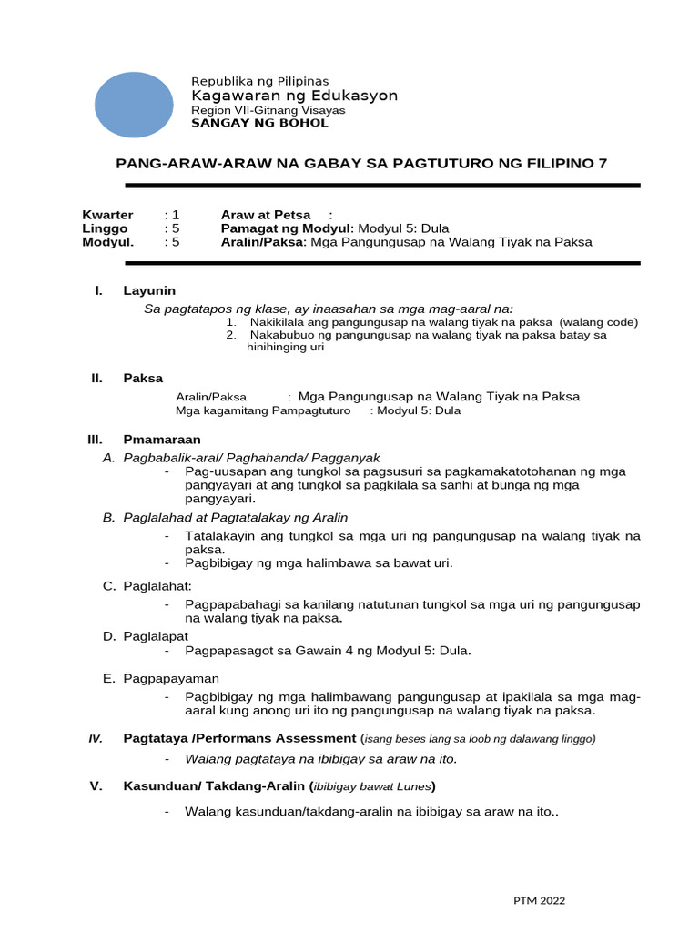 Daily Lesson Guide Sa Filipino 7 q1 Wk1 Day3 | PDF