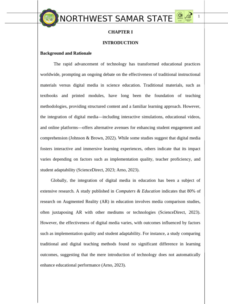 Nilo - Group Final - Thesis Proposal | PDF | Learning | Educational ...