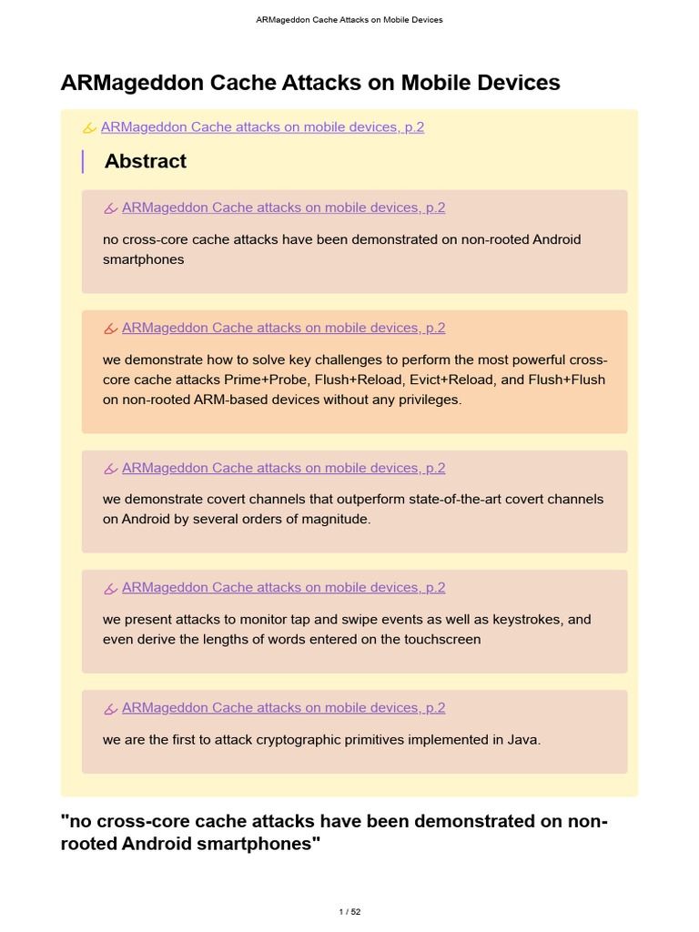 Notes On ARMageddon Cache Attacks On Mobile Devices | PDF | Cpu Cache ...