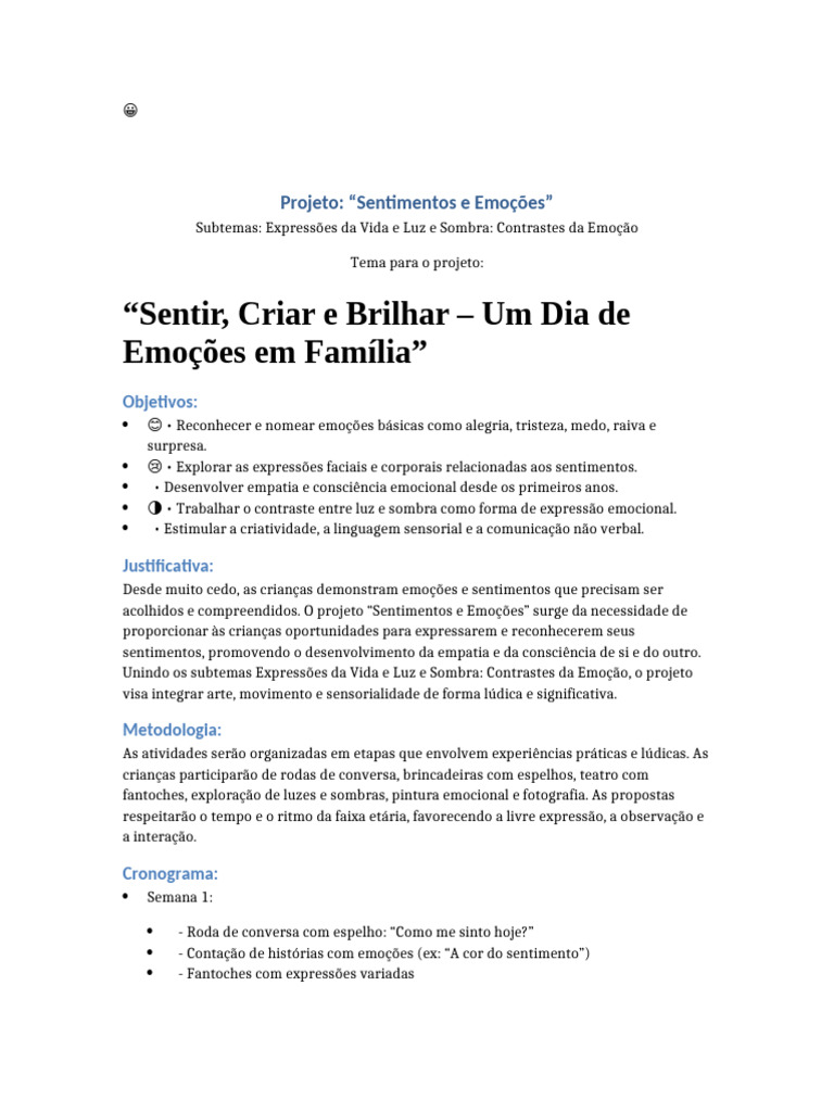 Projeto Sentimentos e Emocoes Maternal1 Emoticons | PDF | Emoções | Empatia