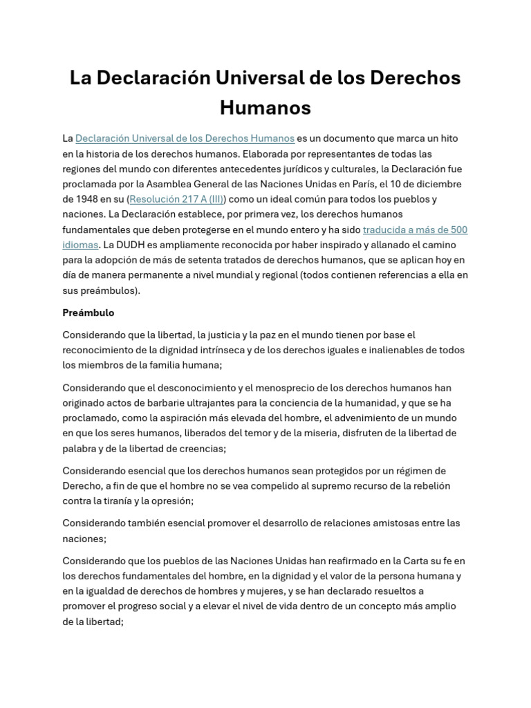 La Declaración Universal de Los Derechos Humanos | PDF | Derechos ...