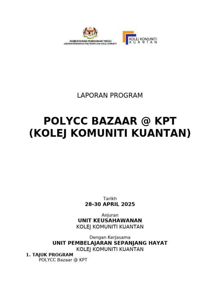 Laporan Program Polycc Bazar KPT 2025 | PDF