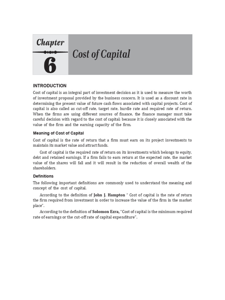 Chapter 6 Cost of Capital | PDF | Cost Of Capital | Capital Budgeting
