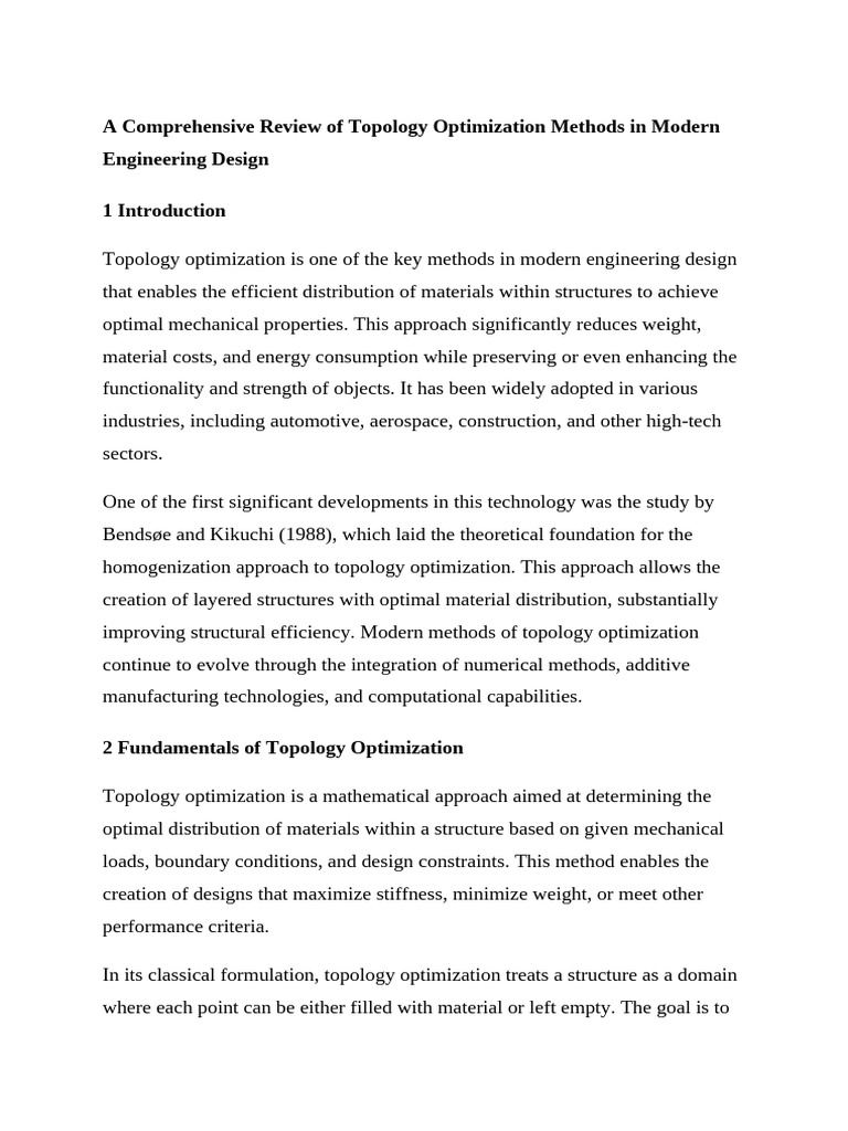 A Comprehensive Review of Topology Optimization Methods in Modern ...