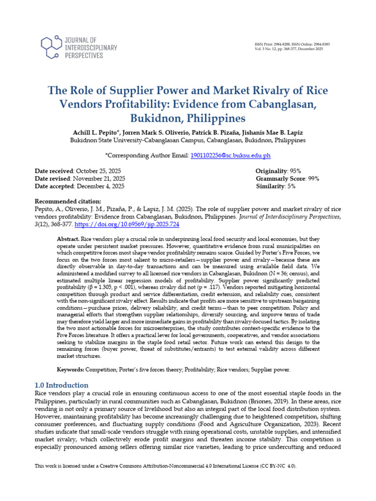 The Role of Supplier Power and Market Rivalry of Rice Vendors ...