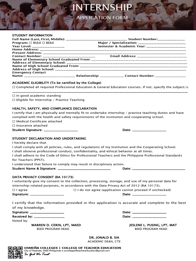 Internship Application Form | PDF