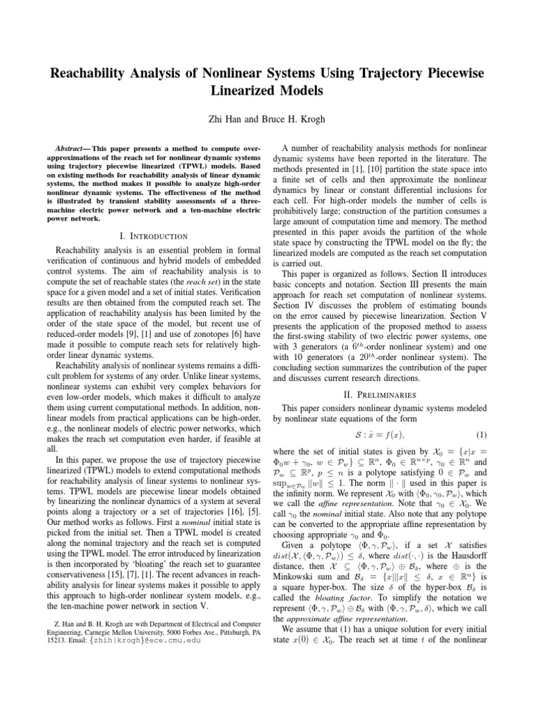TPWL Models for Nonlinear Reachability | PDF | Dynamical System ...