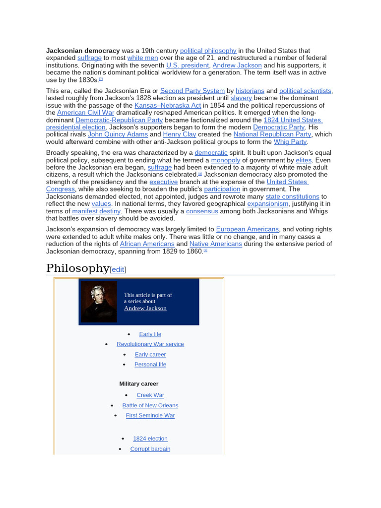 Jacksonian Democracy | PDF | Whig Party (United States) | Political Science