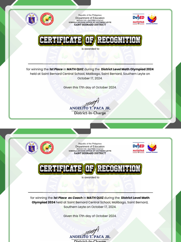 Certificate in Math Contest | PDF | Philippines