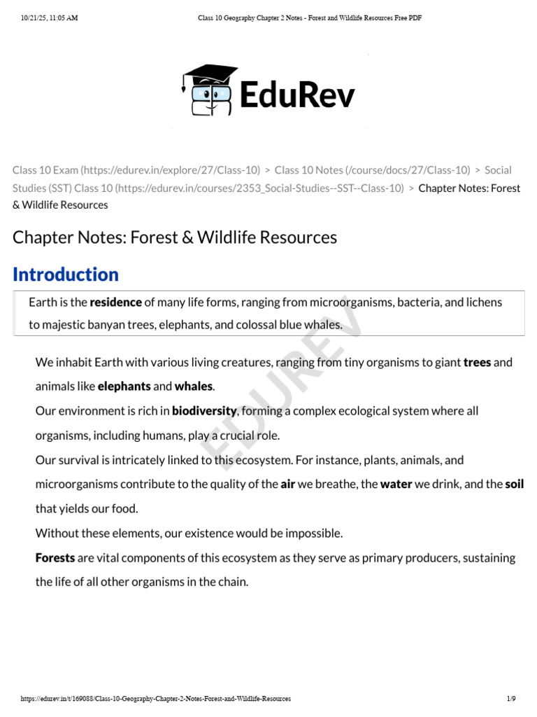 Class 10 Geography Chapter 2 Notes - Forest and Wildlife Resources Free ...