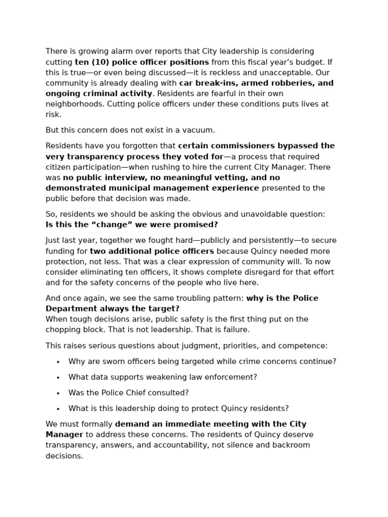 Residents Concerns -Police Department | PDF