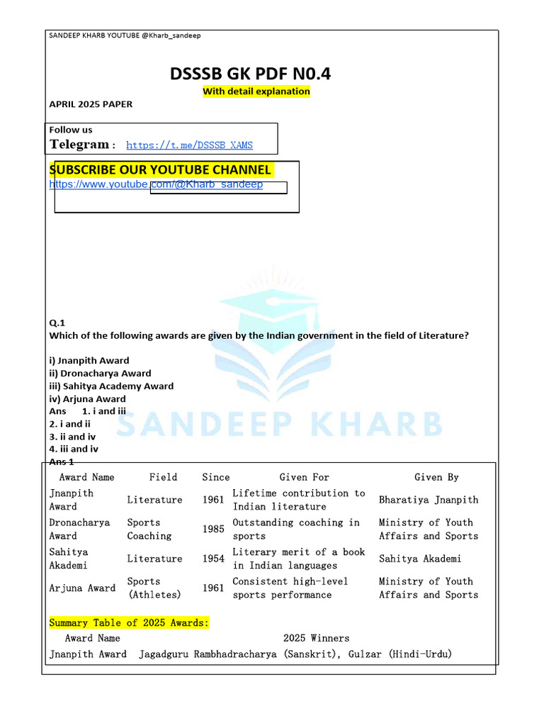 DSSSB Pyq GK With Facts April 2025 Exams @DSSSB - Xams | PDF | Vitamin ...