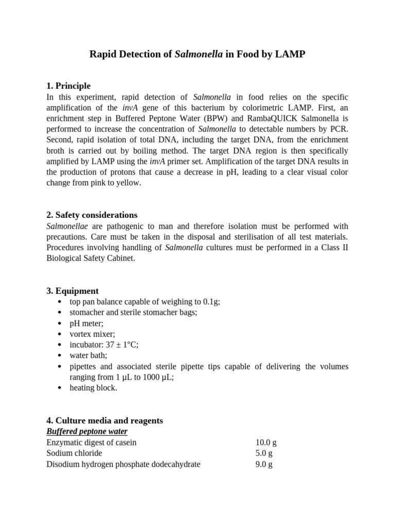 Rapid Detection of Salmonella in Food by LAMP | PDF | Polymerase Chain ...