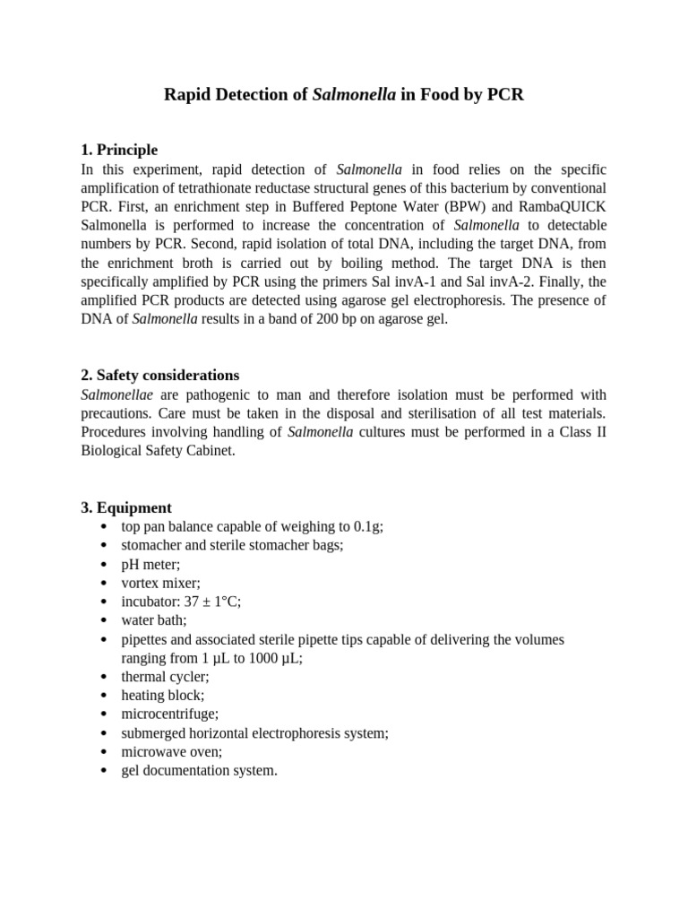 Rapid Detection of Salmonella in Food by PCR | PDF | Polymerase Chain ...