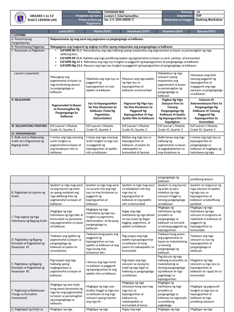 DLL - Esp 10 - Q3 - W7 | PDF