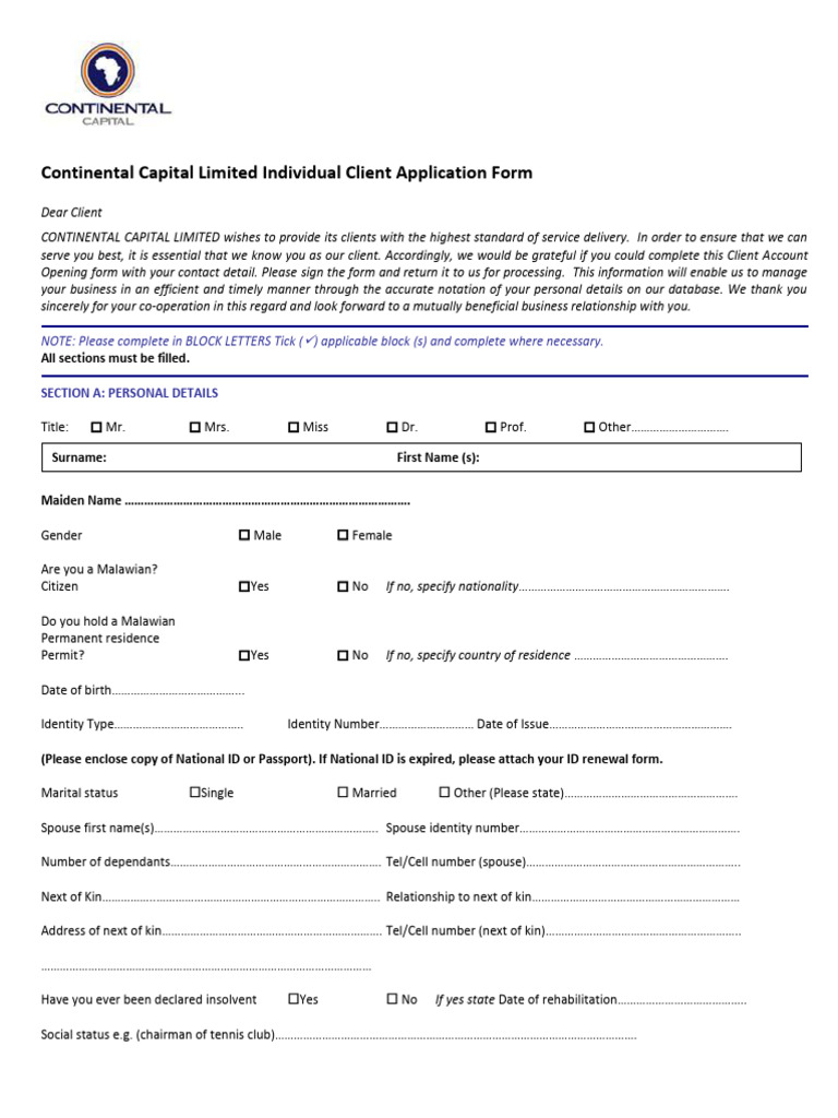 CCL Capital Limited - Account Opening Form (Individual) | PDF